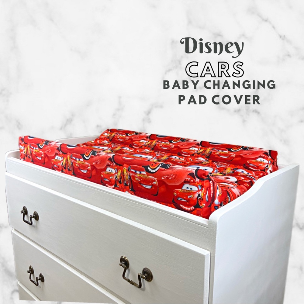 Red Disney Cars baby changing pad cover